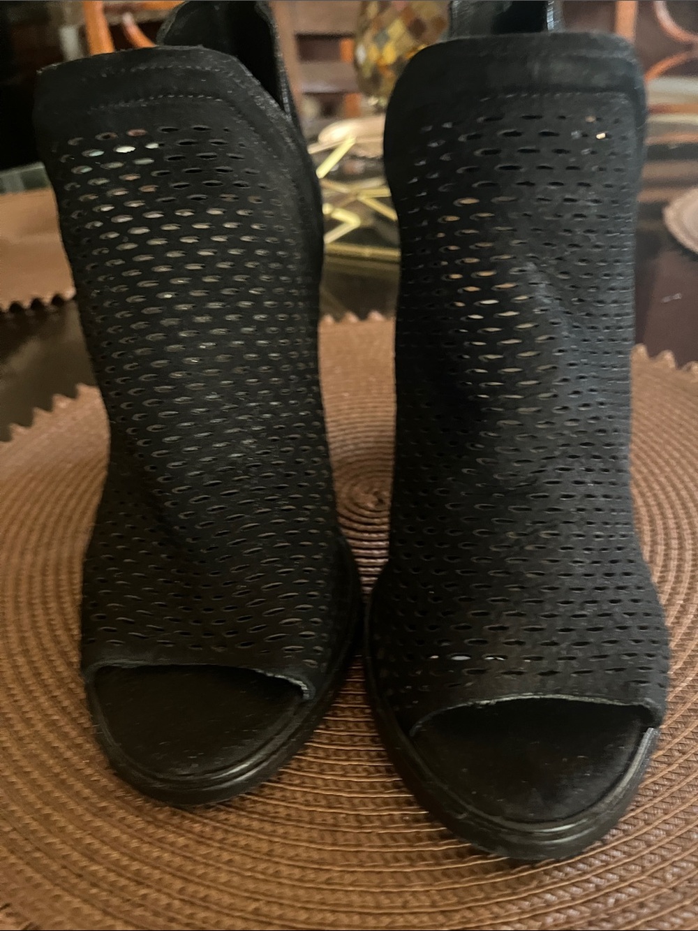 Vince Camuto Black Perforated Peep-Toe Clog Mules